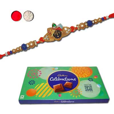 "Zardosi Ganesh Rakhi - ZR-5520 A(Single Rakhi)Cadbury Celebrations Chocolates - Click here to View more details about this Product
